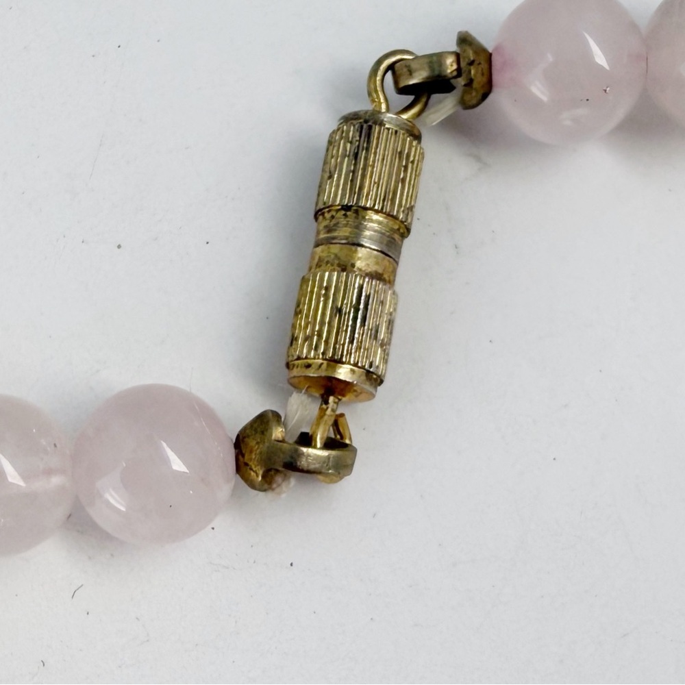 Vintage 1928 Rose Quartz Beaded Pink Crystal Rhinestone Flower Necklace 32” - Picture 5 of 5